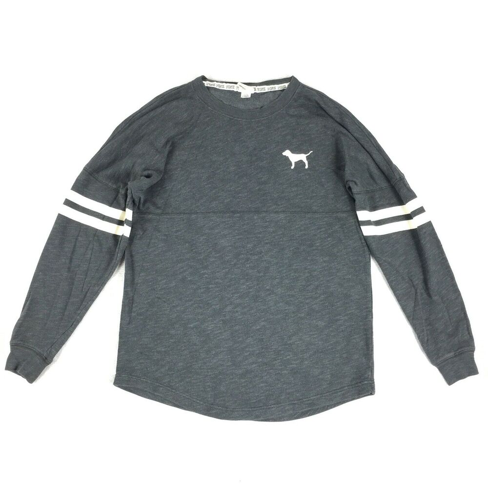 PINK Victorias Secret Love Long Sleeve Size Extra Small Womens Dark Gray White